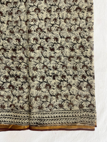 Cream Kalamkari Hand block printed Kota Doria Saree