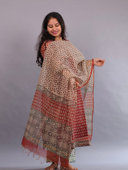 Handblock printed kota 3 piece suit (stitched)