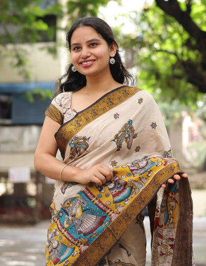Kanchi Border Kalamkari Chennur Silk Saree