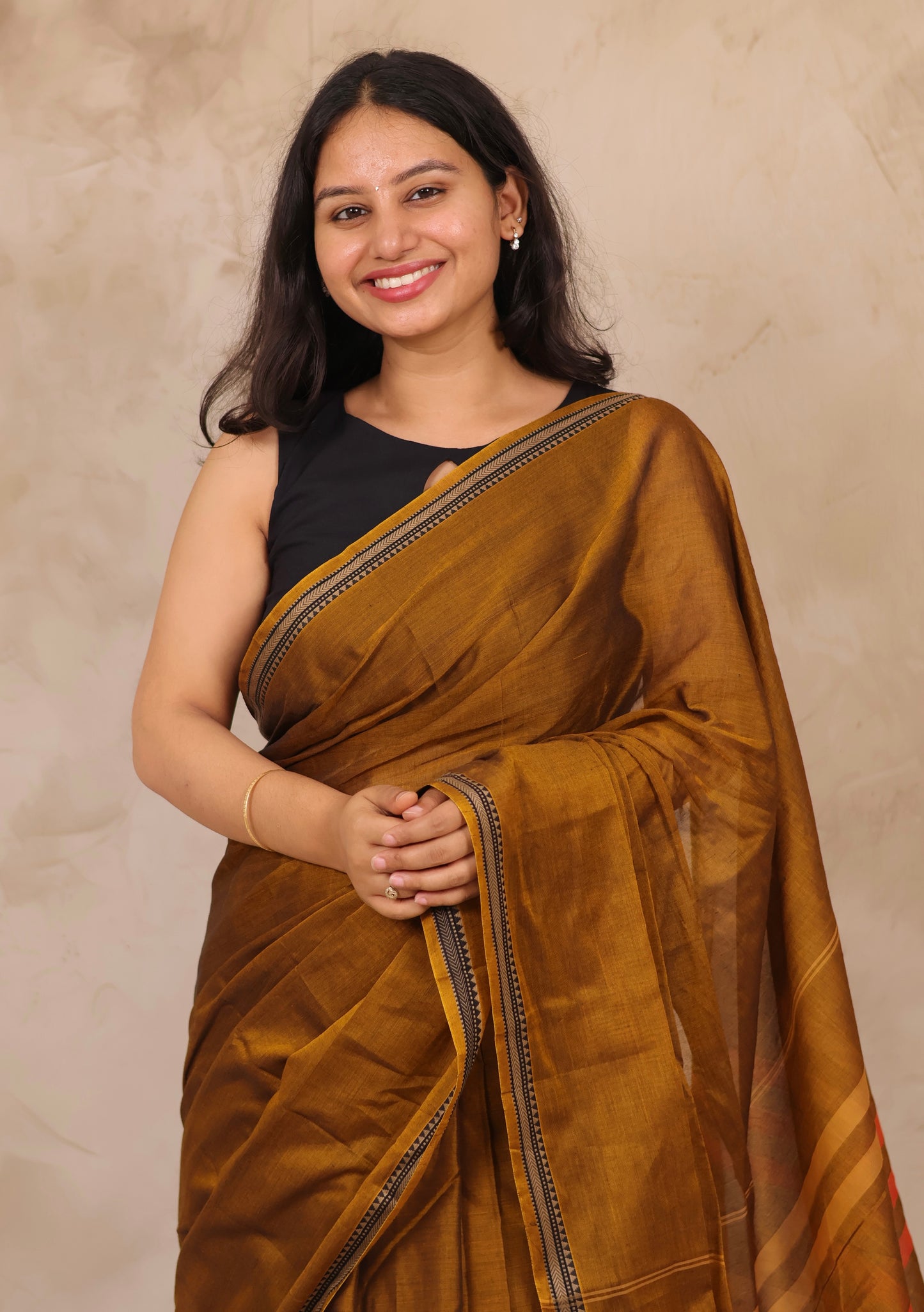 Mustard Narayanpet Cotton Saree | Looms & Tassels