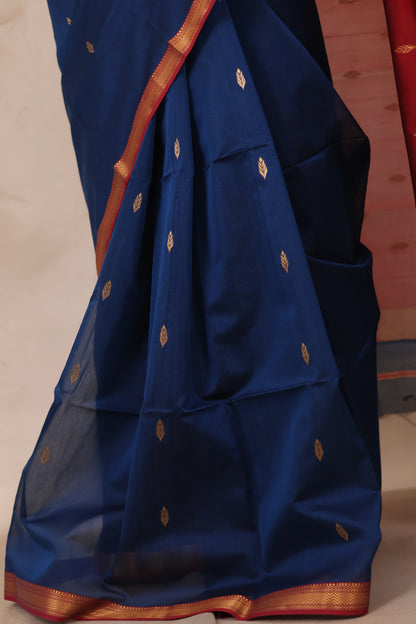 Rama Blue Handloom Maheswari Silk Cotton Sarees | Looms & Tassels