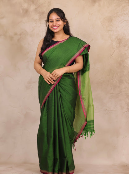 Green Narayanpet Cotton Saree | Looms & Tassels