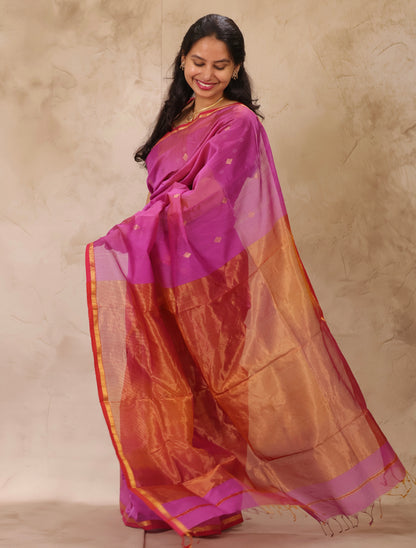 Lavender Handloom Maheswari Silk Cotton Sarees | Looms & Tassels
