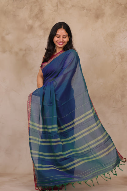 Blue Narayanpet Cotton Saree | Looms & Tassels