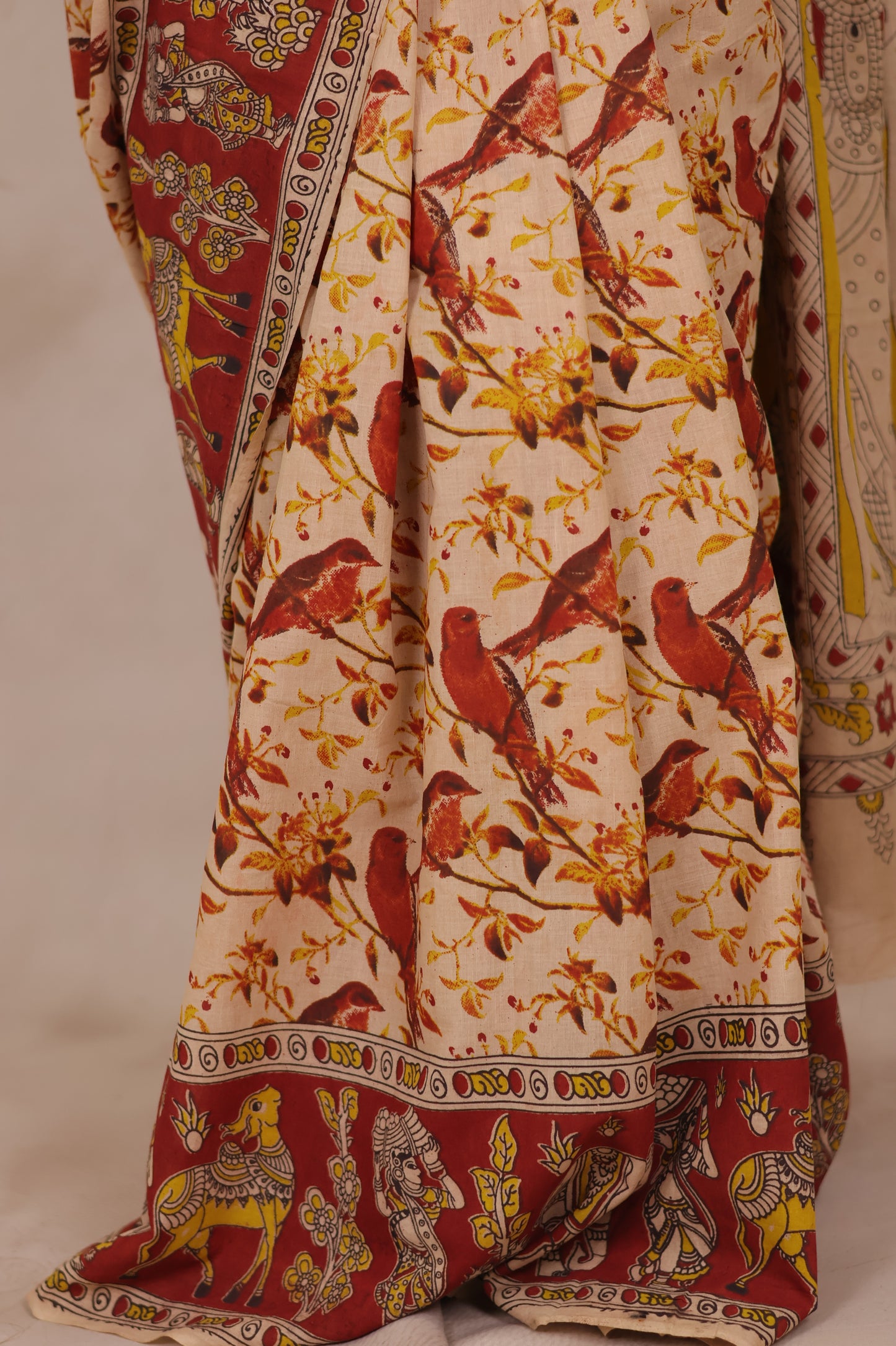 Cream Kalamkari Cotton Saree