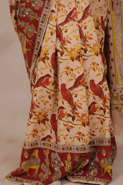 Cream Kalamkari Cotton Saree