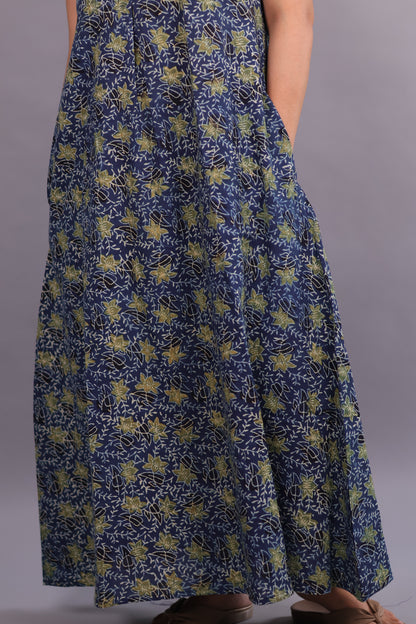 Blue Ajrakh Handblock Printed A-Line Cotton Kurti – Elegant & Comfortable Ethnic Wear | Looms & Tassels
