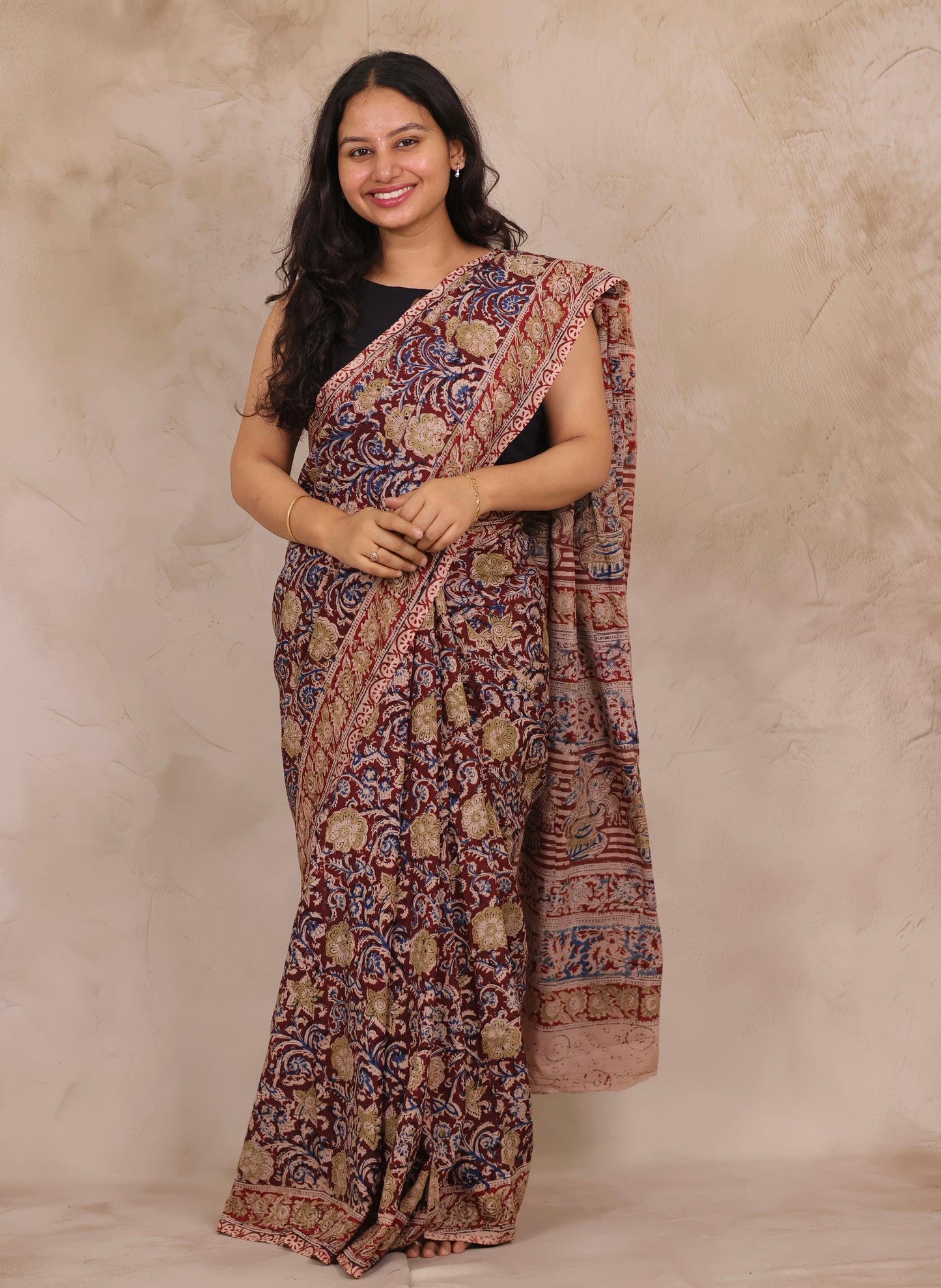 Hand Block Printed Kalamkari Chennur Silk Saree