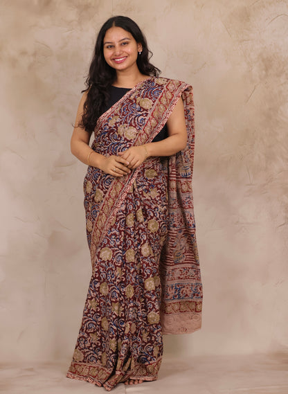 Hand Block Printed Kalamkari Chennur Silk Saree