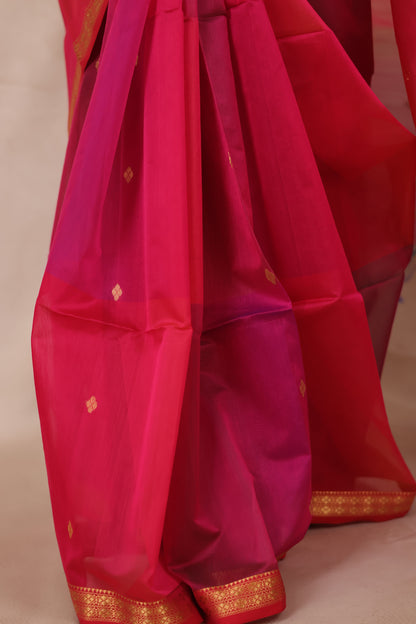 Pink Dual Tone Handloom Maheswari Silk Cotton Sarees | Looms & Tassels