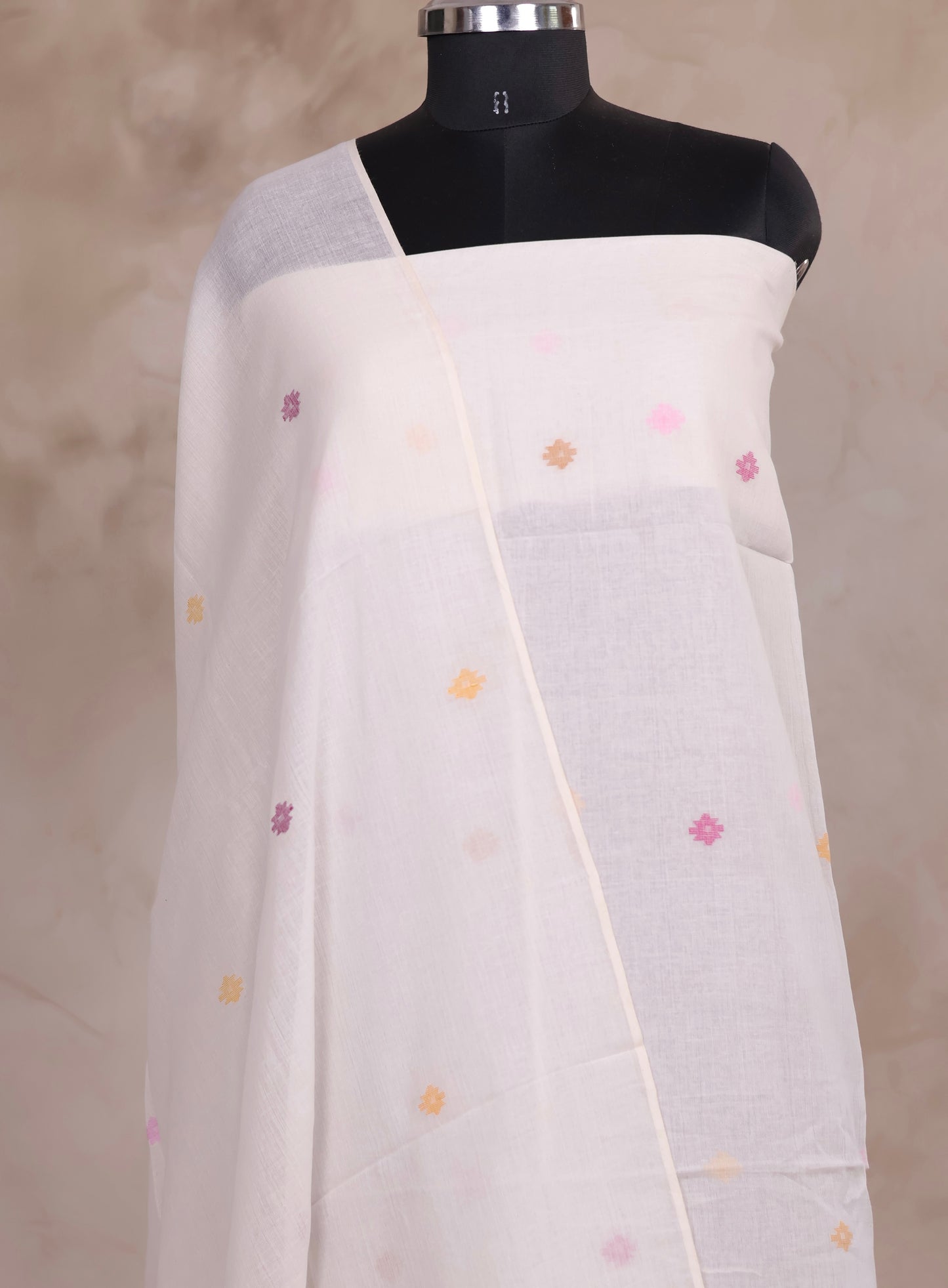 White Handwoven Jamdhani weaving pure Malai cotton 2 piece suit sets | Looms & Tassels