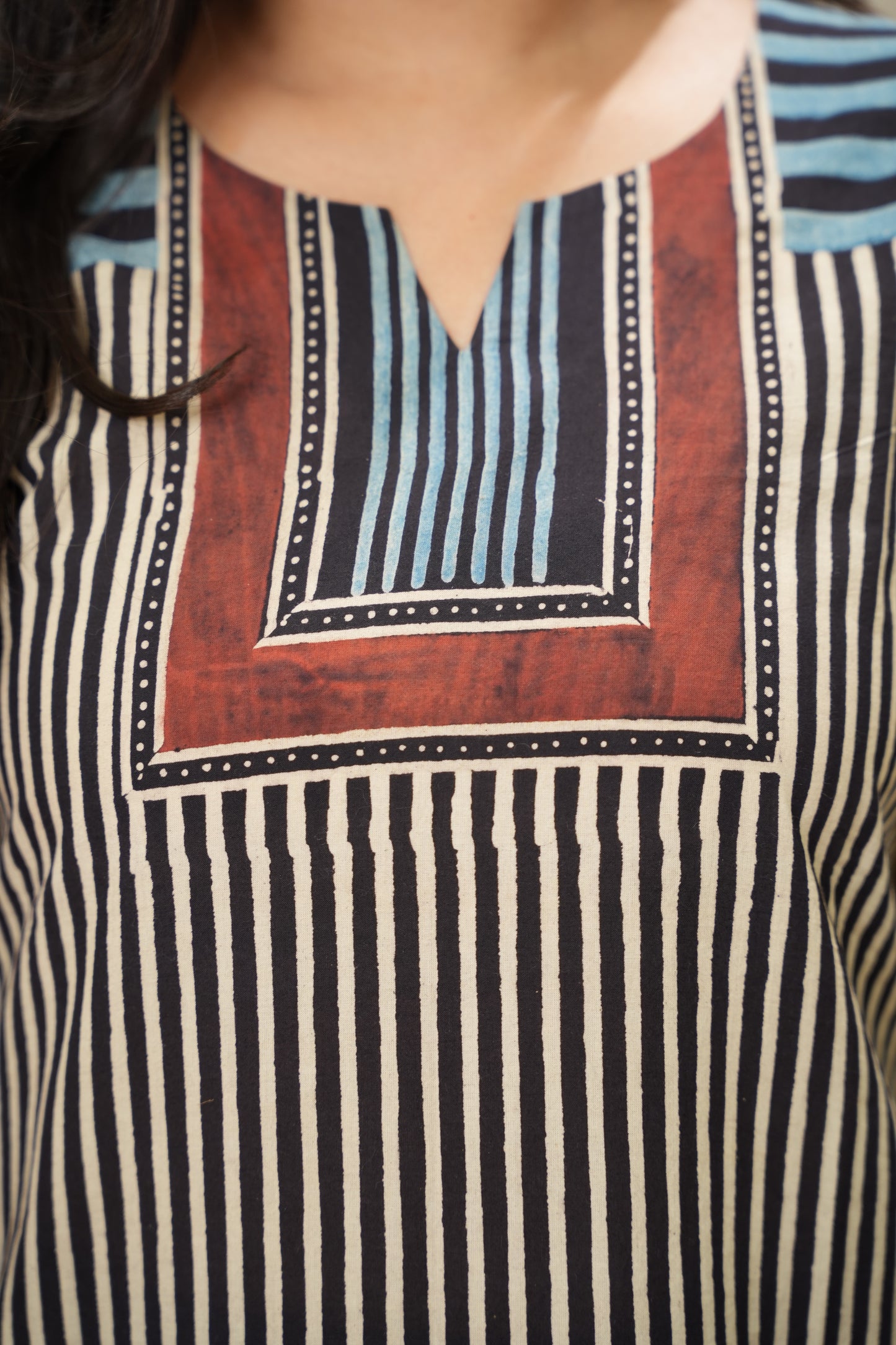Black & White Ajrakh Pattern Hand Block printed Kurti | Looms & Tassels