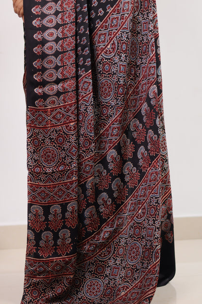 Black Ajrakh Modal Silk Saree