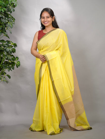 Yellow Narayanpet Cotton Saree | Looms & Tassels