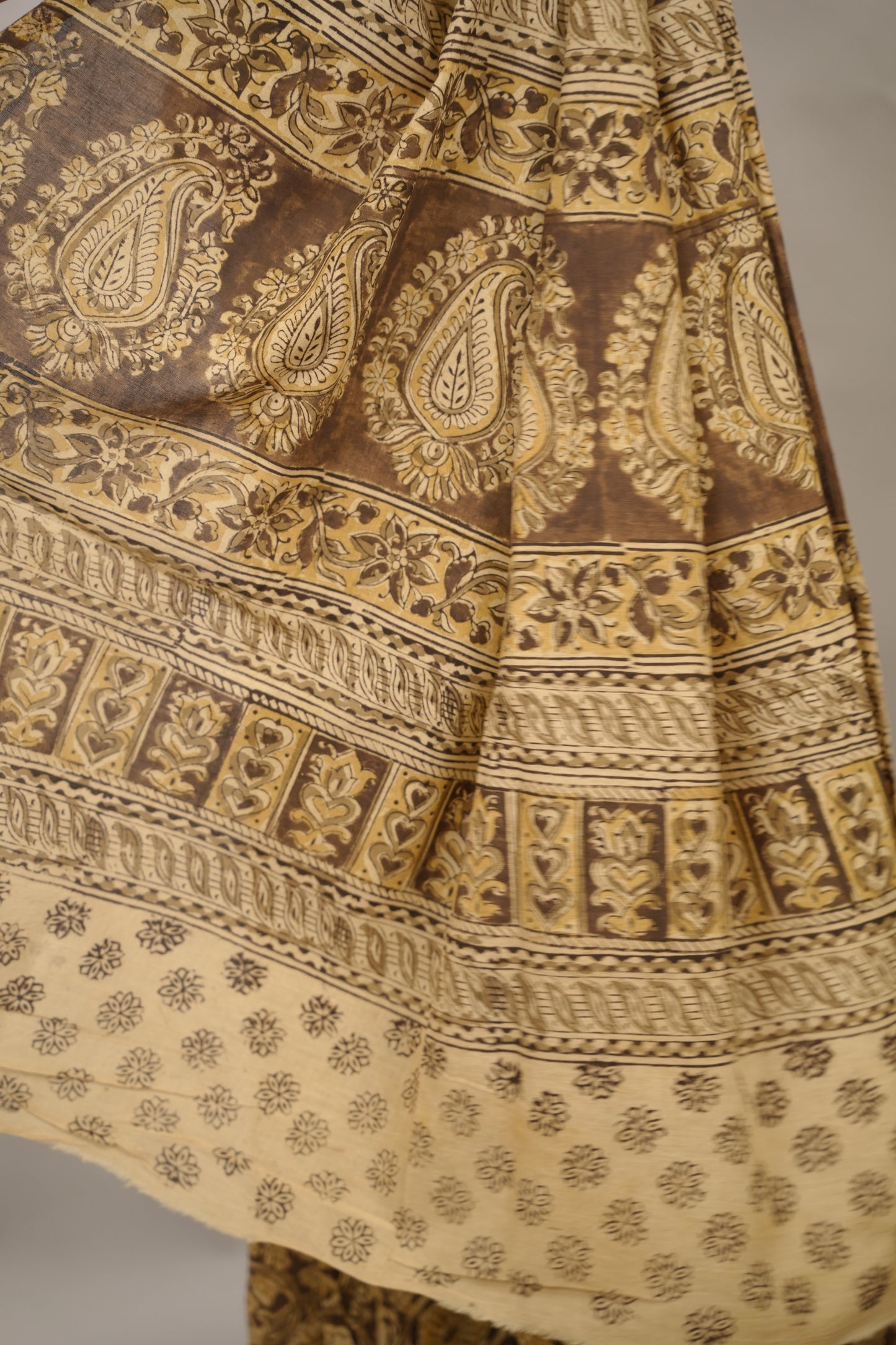 Mehendi Green Hand Block Printed Kalamkari Cotton Saree | Looms & Tassels