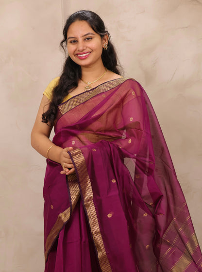 Magenta Handloom Maheswari Silk Cotton Sarees | Looms & Tassels