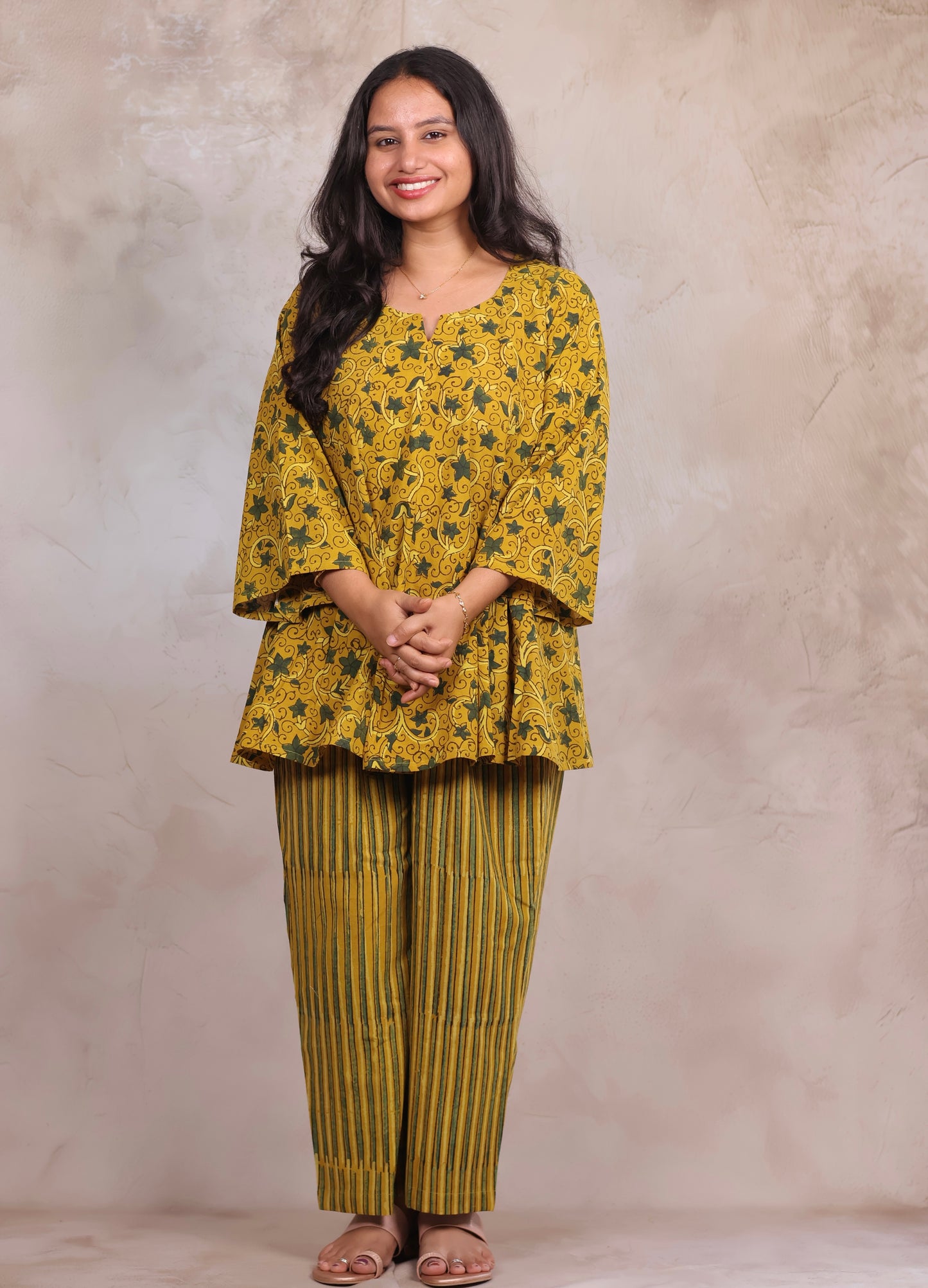 Mustard Yellow Ajrakh Handblock Printed Co-ord Set (Pure Cotton ) | Looms & Tassels