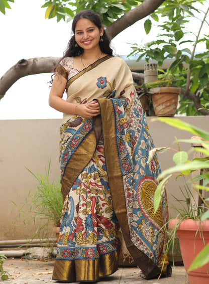 Kanchi border Kalamkari chennur silk saree