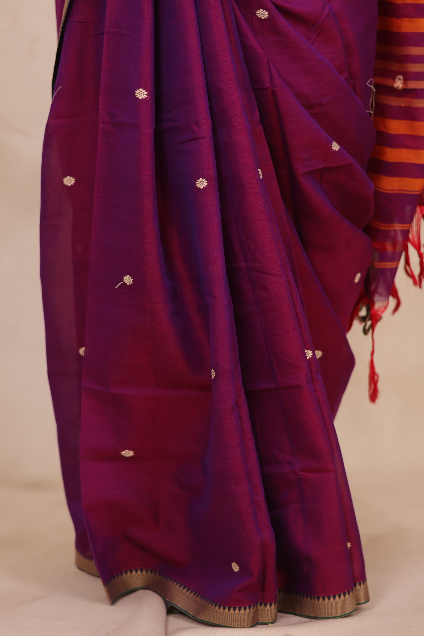 Purple Narayanpet Cotton Saree With Butta Weaving | Looms & Tassels