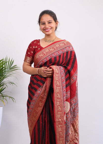 Ajrakh Dola Silk Saree