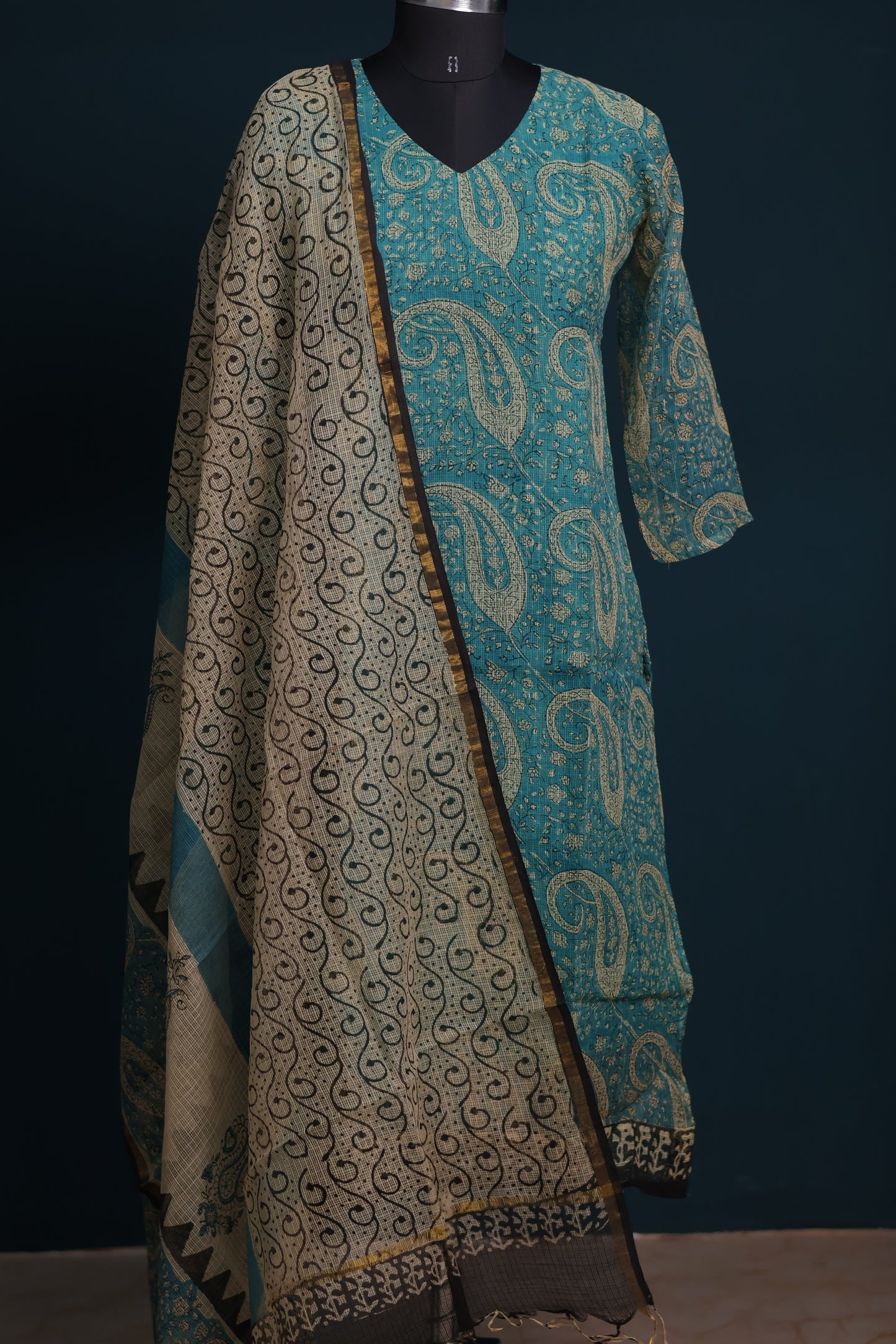 Handblock printed kota 3 piece suit (stitched)