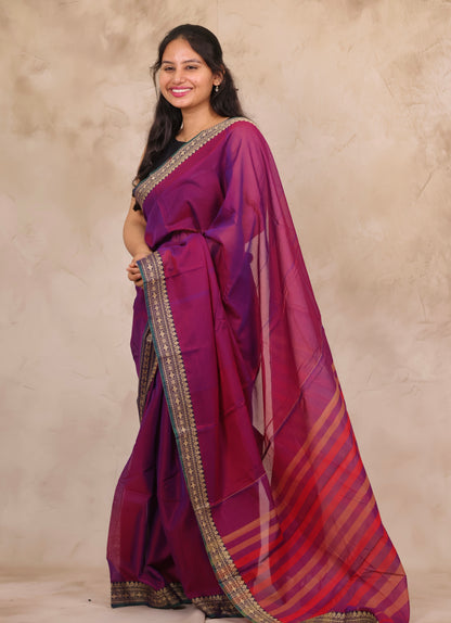 Magenta Narayanpet Cotton Saree | Looms & Tassels