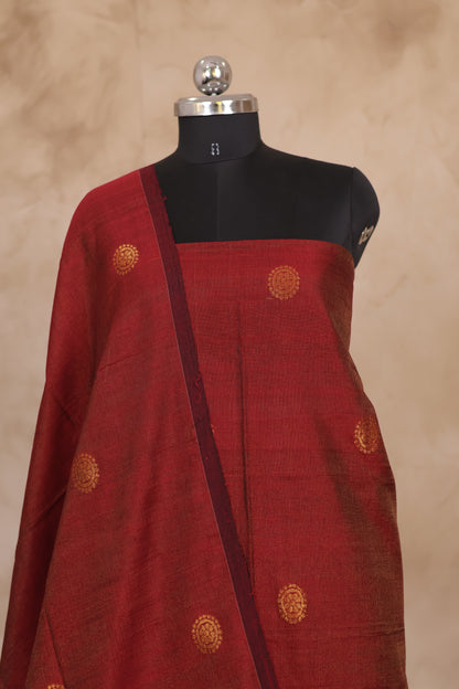 Rust Orange Handwoven Jamdhani weaving Tissue Linen 2 piece suit sets | Looms & Tassels