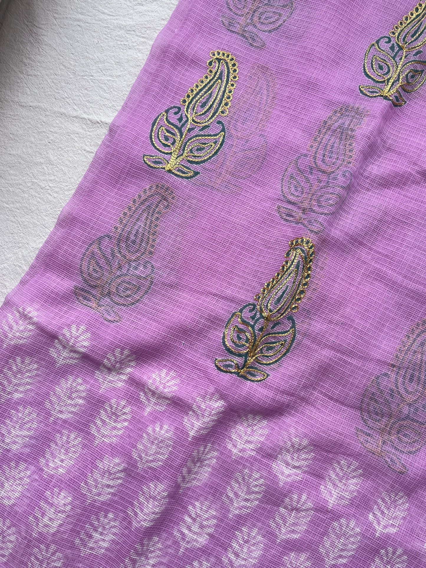 Kota Doria in Hand Embroidery Saree