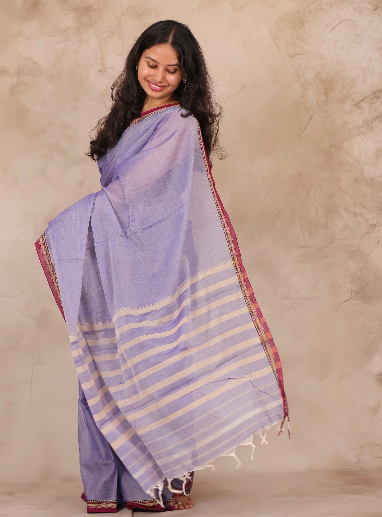 Lavender Narayanpet Cotton Saree | Looms & Tassels
