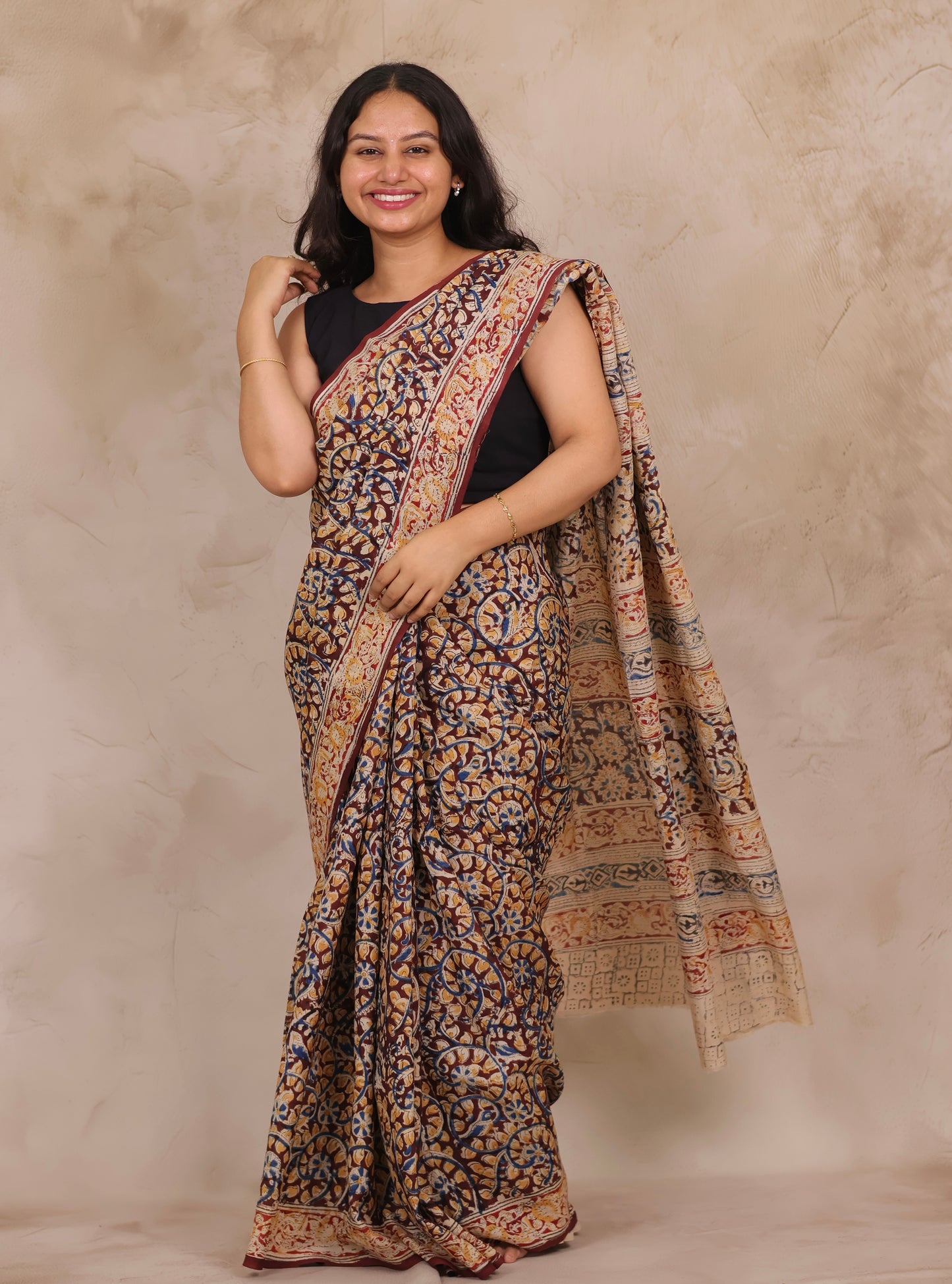 Hand Block Printed Kalamkari Chennur Silk Saree