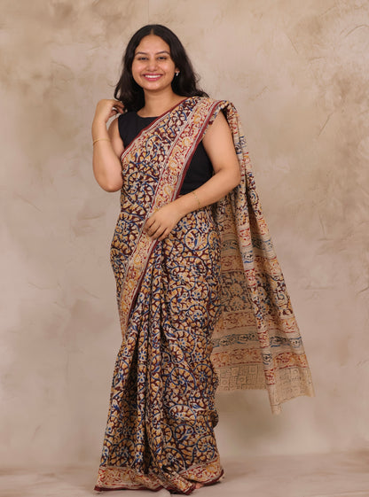 Hand Block Printed Kalamkari Chennur Silk Saree
