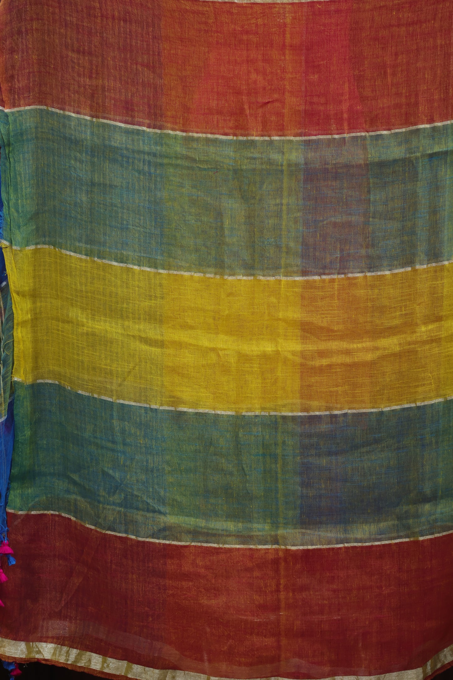 Multicolor Pure Handwoven Linen Saree