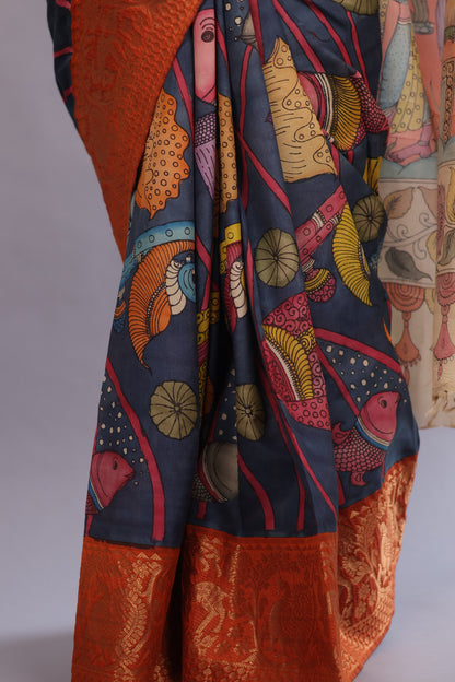 Hand Painted Pen Kalamkari Silk Saree