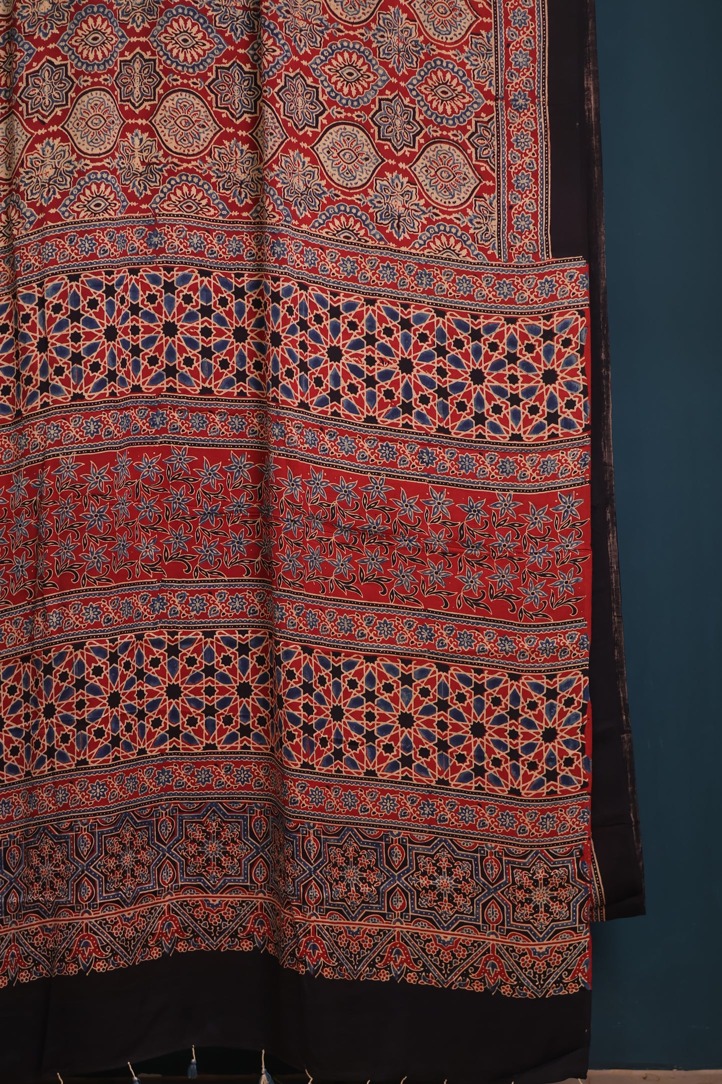 Red Ajrakh Modal Silk Saree