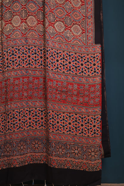 Red Ajrakh Modal Silk Saree