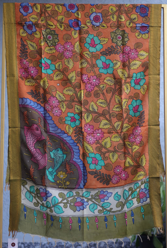 Pen Kalamkari chennur silk duppata
