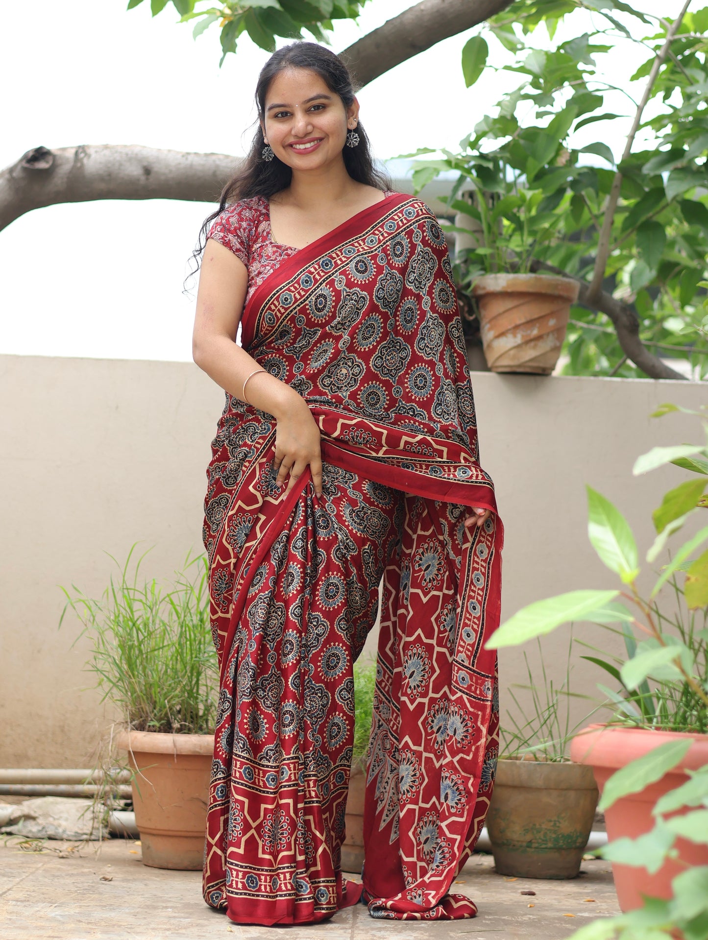 Ajrakh Modal Silk Saree