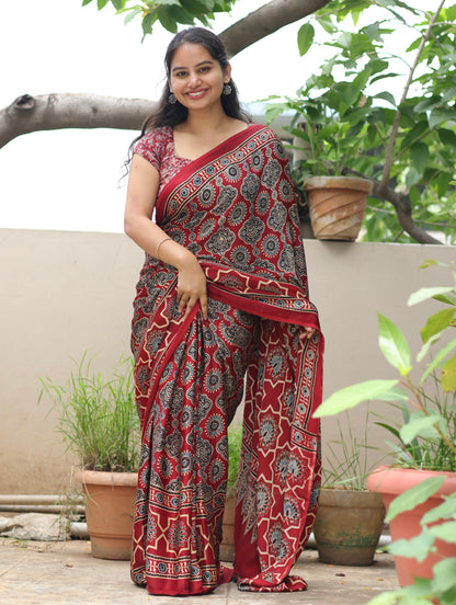 Ajrakh Modal Silk Saree