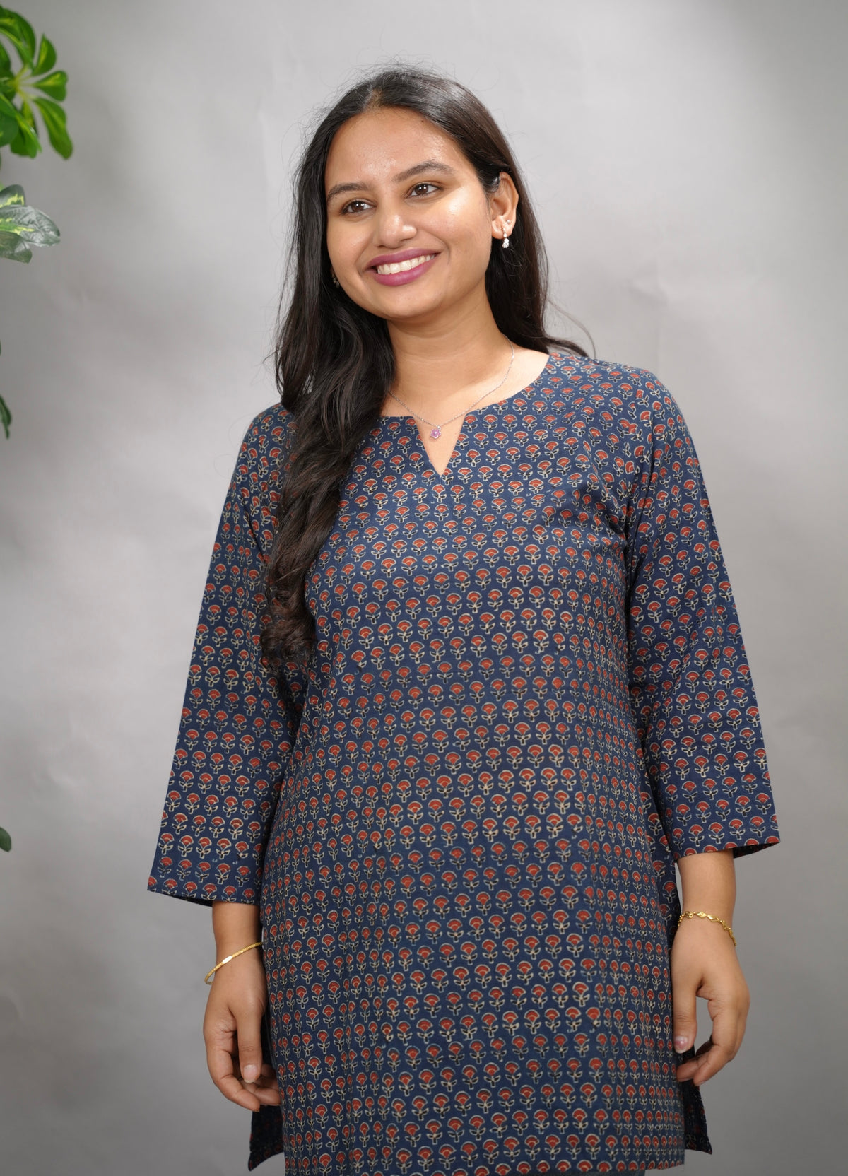 Indigo Ajrakh Hand Block Printed Short Top