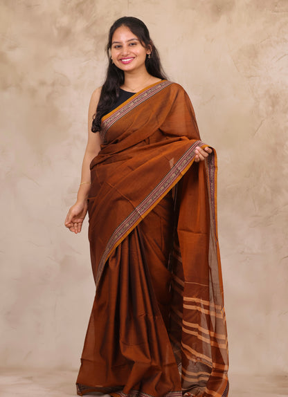 Mustard Narayanpet Cotton Saree | Looms & Tassels