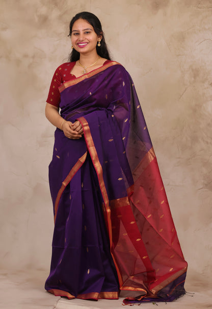 Purple Handloom Maheswari Silk Cotton Sarees | Looms & Tassels