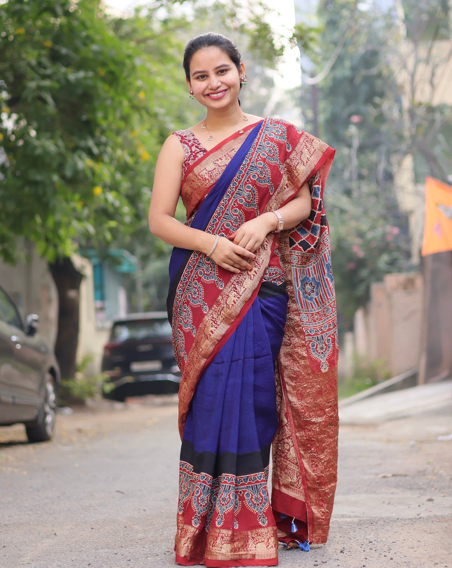 Ajrakh Dola Silk Saree