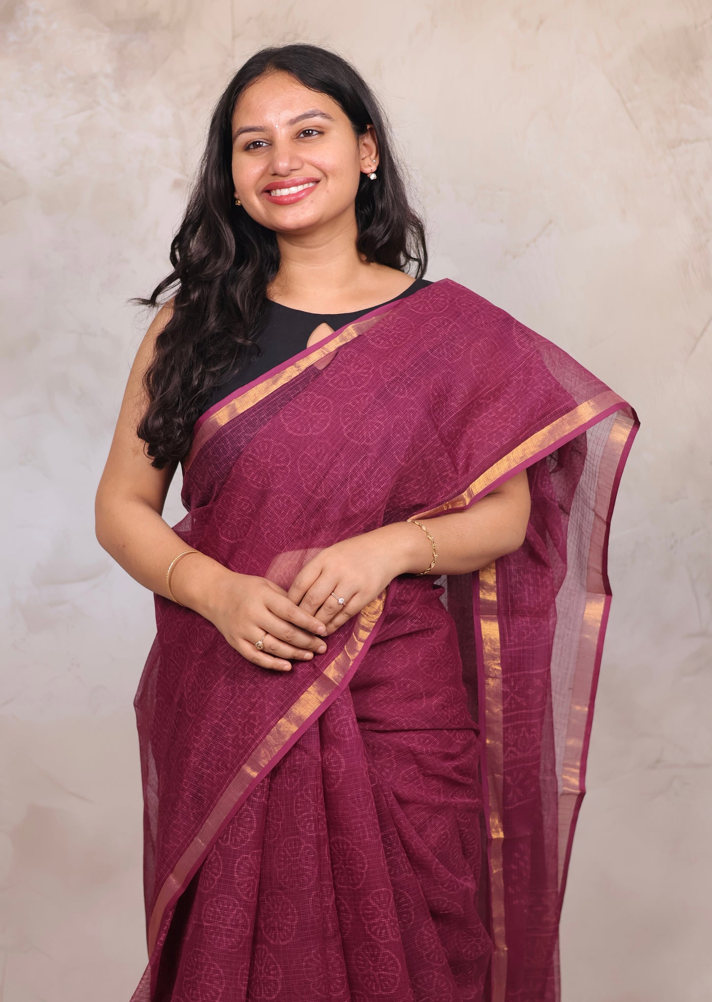 Pure Kota Doria Saree with Bagru Handblock Prints | Looms & Tassels