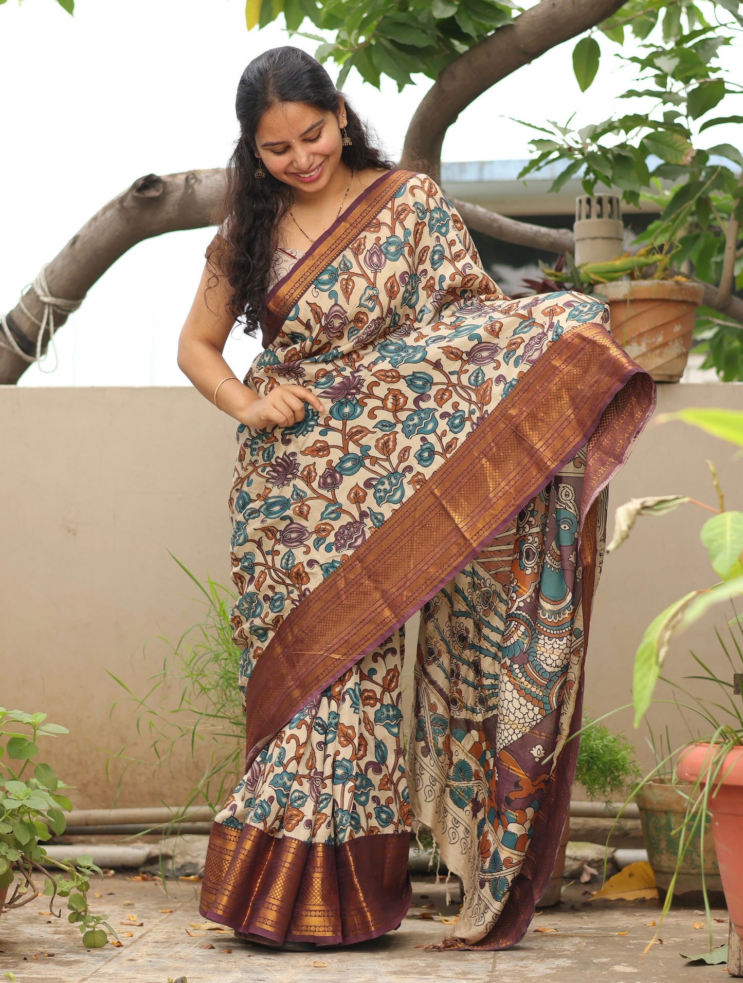 Kanchi border Kalamkari chennur silk saree