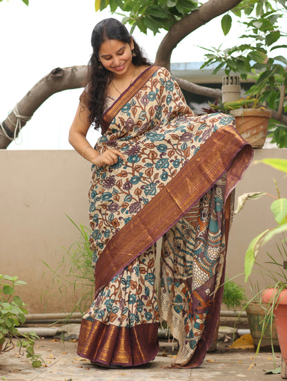 Kanchi border Kalamkari chennur silk saree