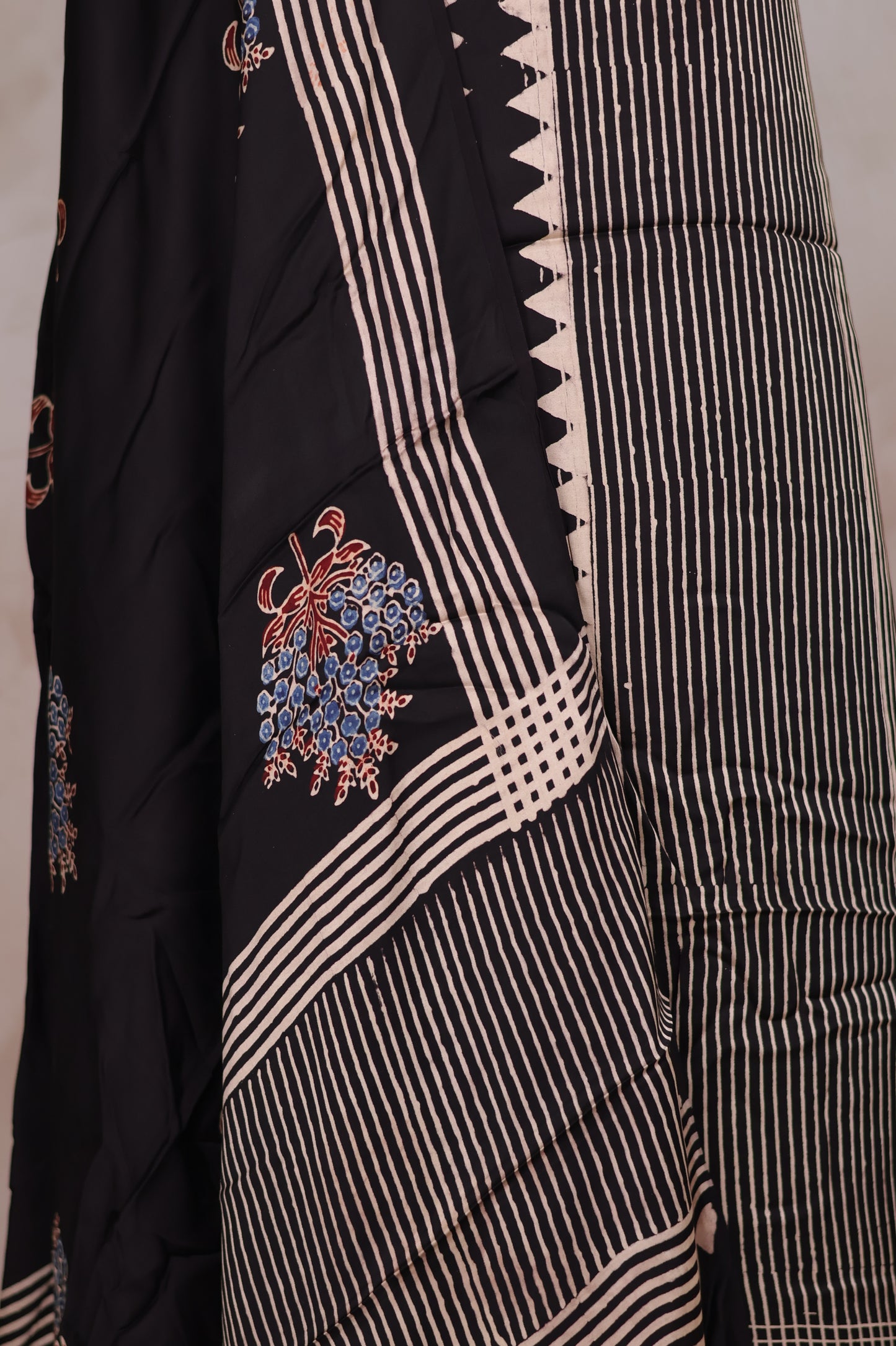 Black Ajrakh Handblock Printed Modal Silk 2 Piece Suit Set | Looms & Tassels