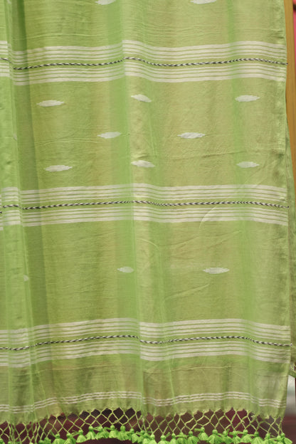Pure Handwoven Malai Cotton Saree with Butta Weaving