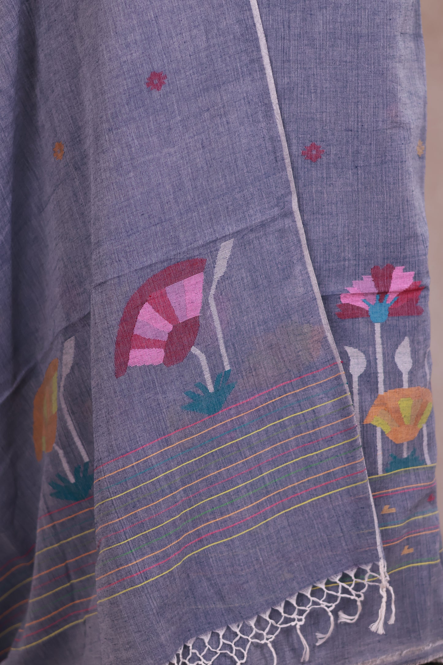 Pastel Handwoven Jamdhani weaving pure Malai cotton 2 piece suit sets | Looms & Tassels
