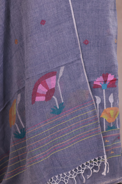 Pastel Handwoven Jamdhani weaving pure Malai cotton 2 piece suit sets | Looms & Tassels