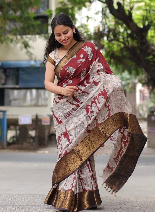 Kanchi Border Kalamkari Chennur Silk Saree
